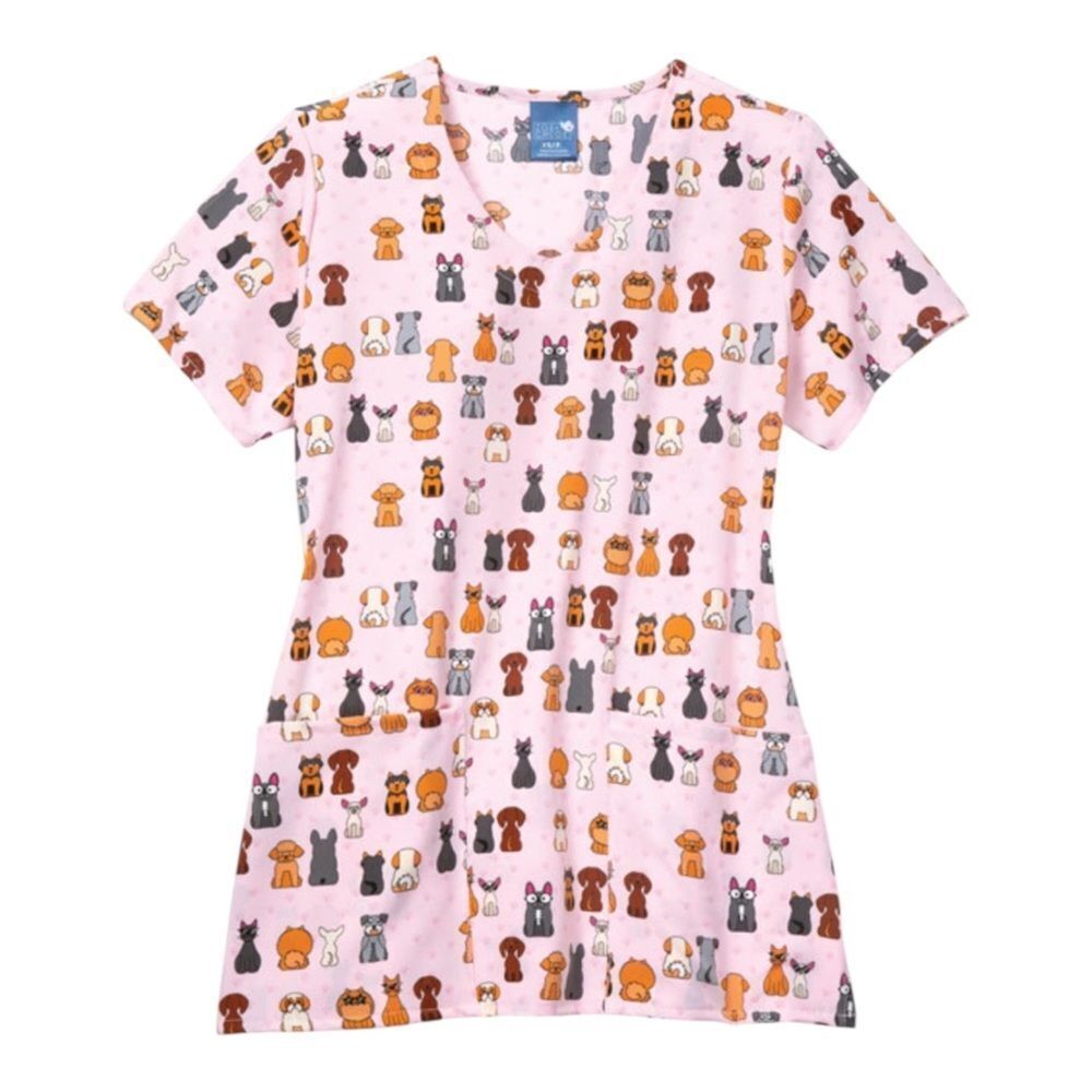 Zoe and Chloe Womens Floofster V-Neck Scrub Top Dogs Pink Small NWT
